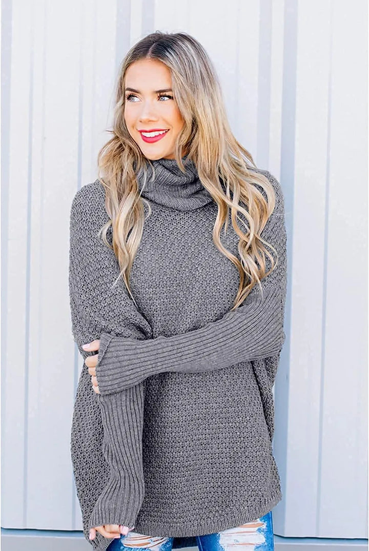 Levoire | Femme Grande Taille Col Montant Manches Longues Loisirs Pull Tricot Tunique Sweat-Shirt