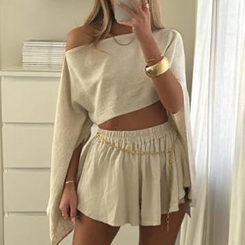 Levoire | Ensemble Co-Ord Crop Top Et Mini Jupe En Coton-Lin Asymétrique