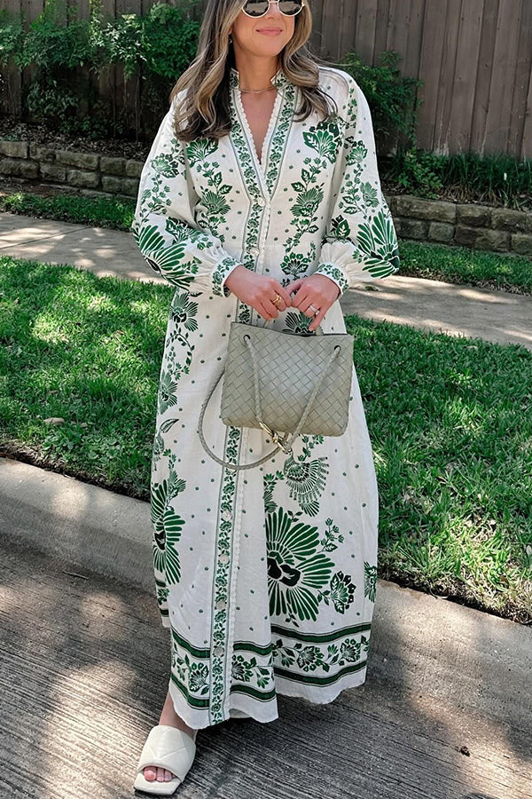 Levoire | Robe maxi à manches longues imprimée Vert