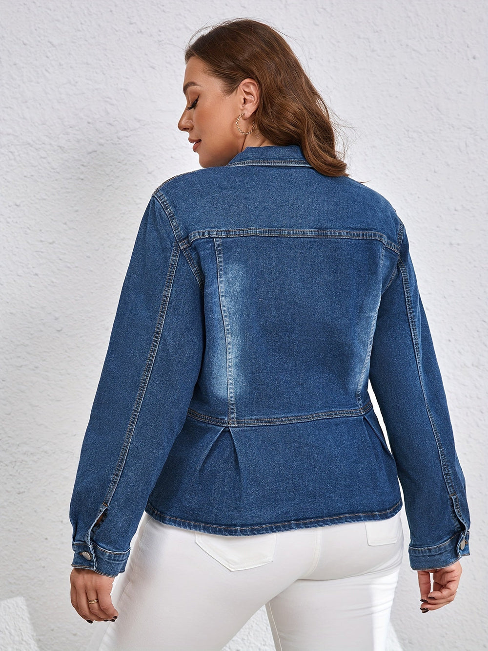 Levoire | Veste En Jean Grande Taille Avec Volants Et Manches Longues En Bleu Décoloré