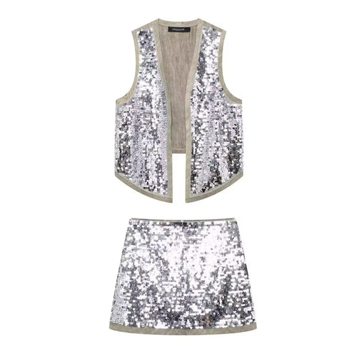 Levoire | Veste Et Mini-Jupe En Sequins Glamour En Argent