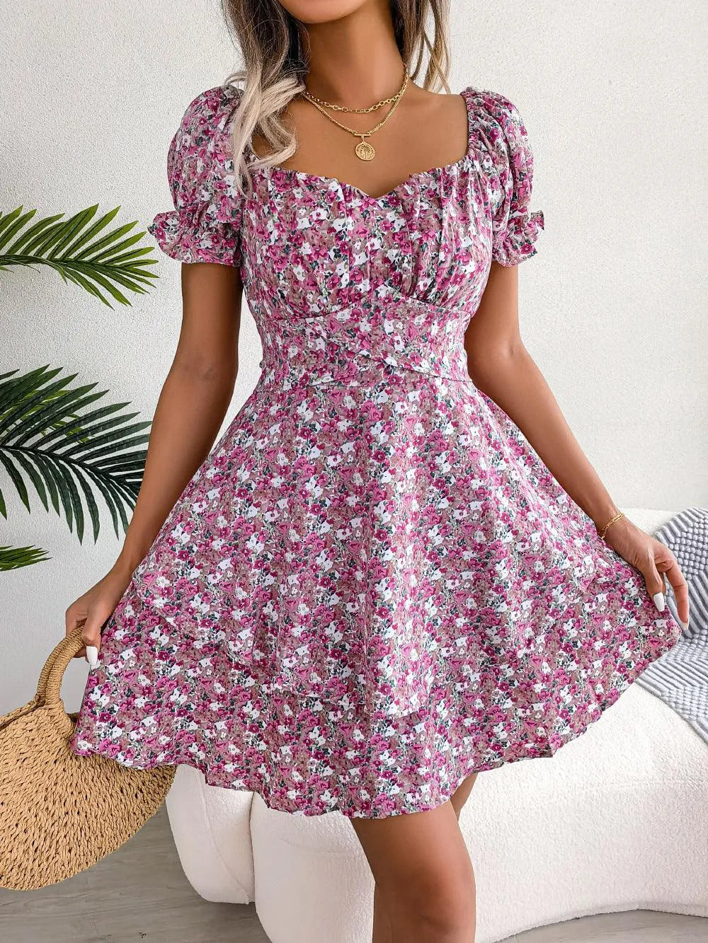 Levoire | Robe d'été à taille haute à manches courtes Rot