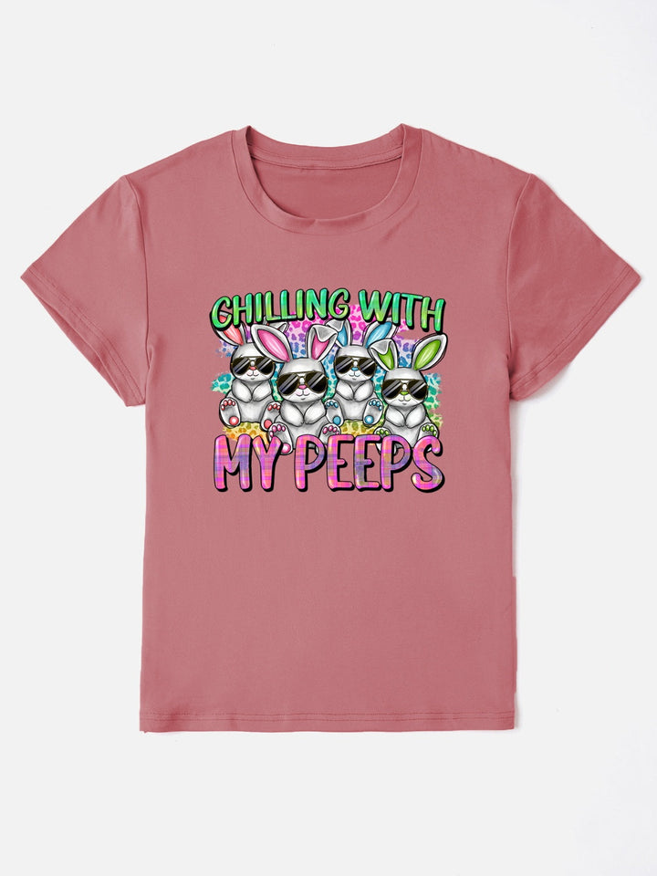 Levoire | CHILLING WITH MY PEEPS T-shirt col rond Poussière Rose Clair