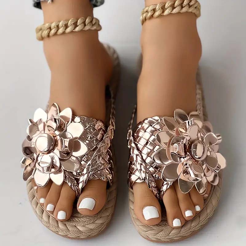 Levoire | Chaussures Plates Avec Fleurs 3D Or