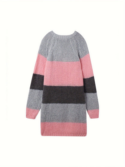 Levoire | Robe En Tricot Rayée Élégante À Manches Longues Gris argenté