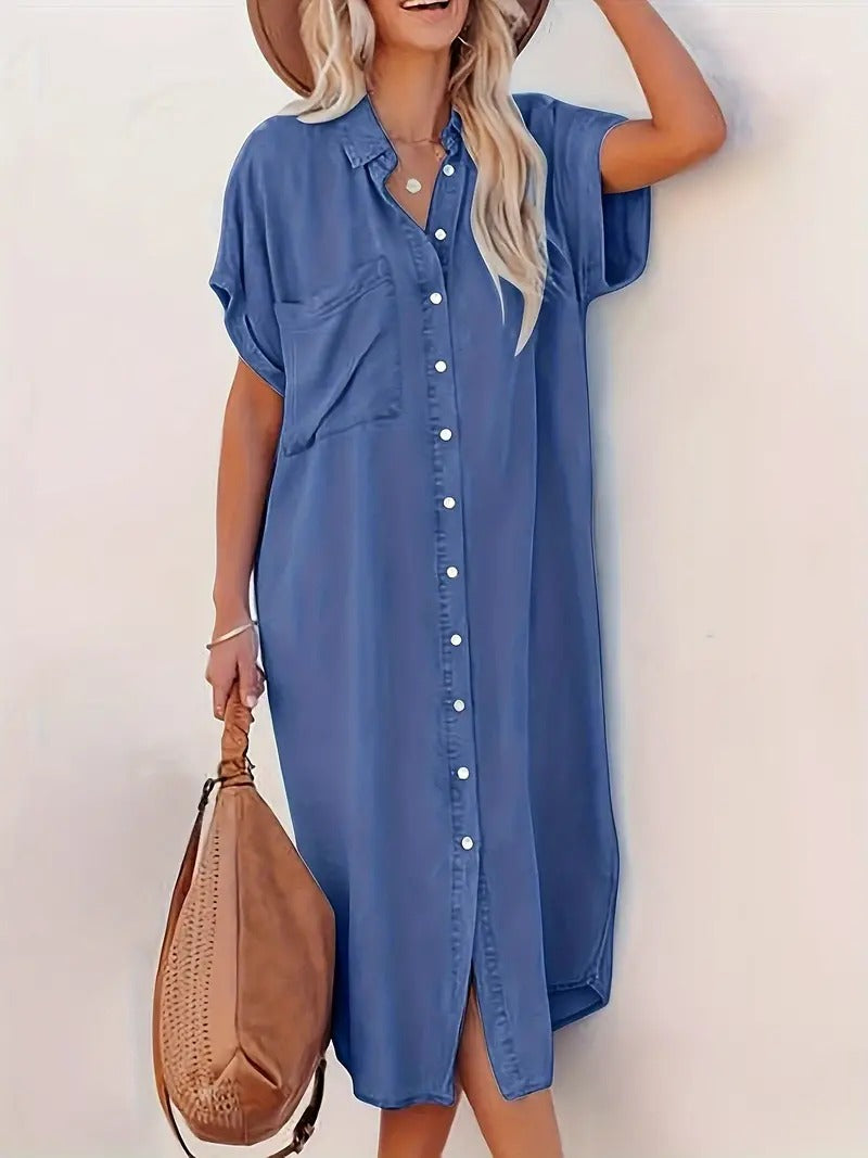Levoire | Robe chemise avec poches fixes Bleu