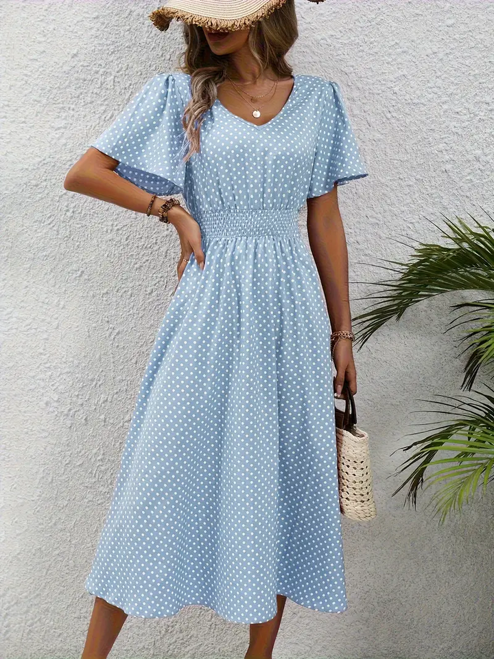 Levoire | Robe Taille Froncée Imprimée sur Toute la Surface, Robe Décontractée à Manches Courtes
