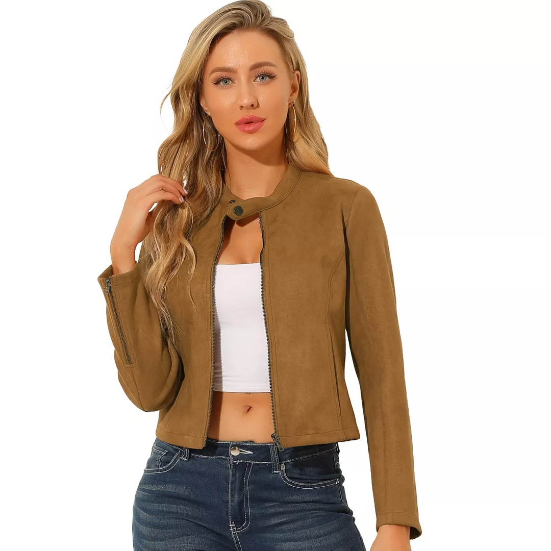 Levoire | Veste De Motard Courte Élégante Avec Aspect Daim Pour Femmes Braun