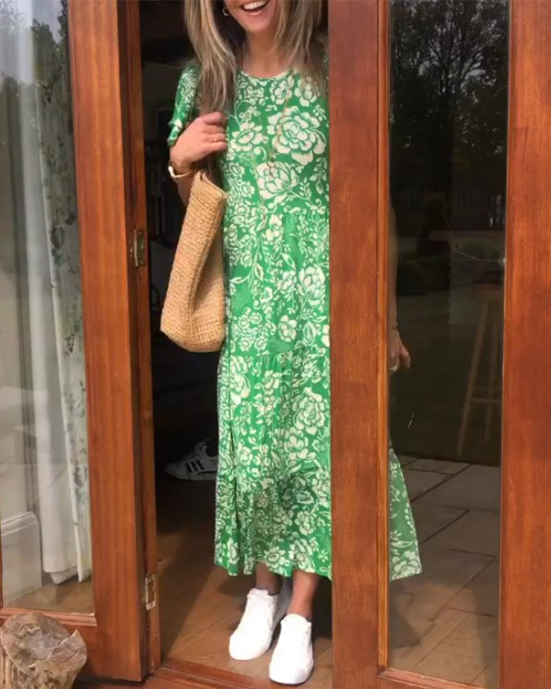 Levoire | Robe Longue Avec Motif Floral Et Manches Courtes