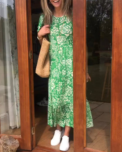 Levoire | Robe Longue Avec Motif Floral Et Manches Courtes