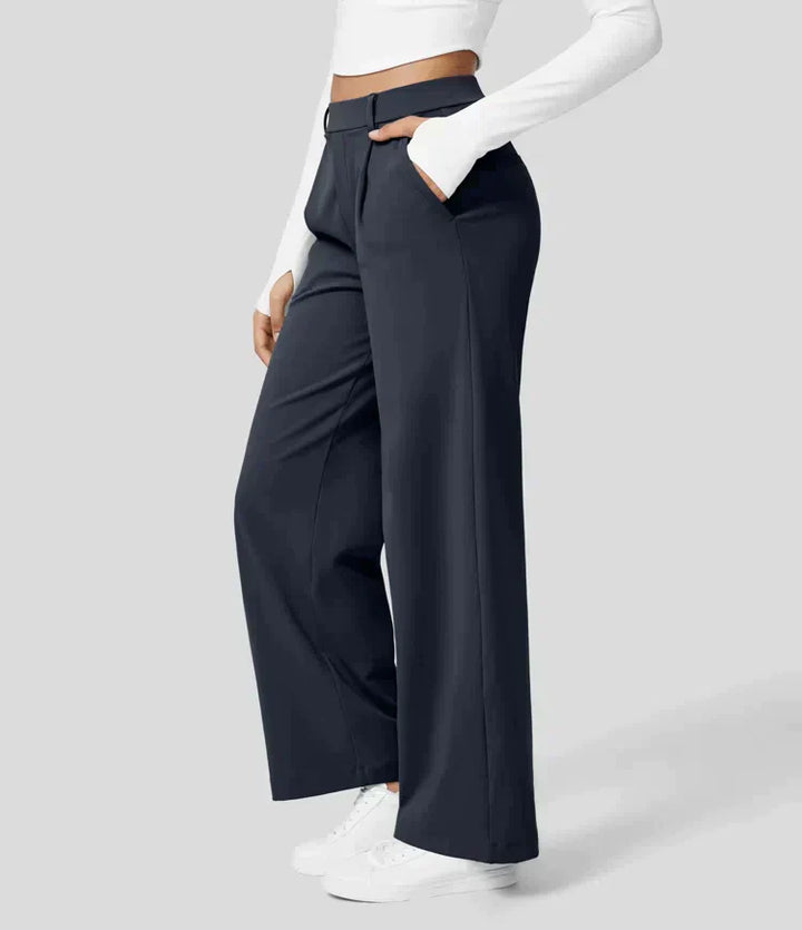 Levoire | Pantalon Palazzo Évasé Taille Haute Pour Femmes Bleu nuit