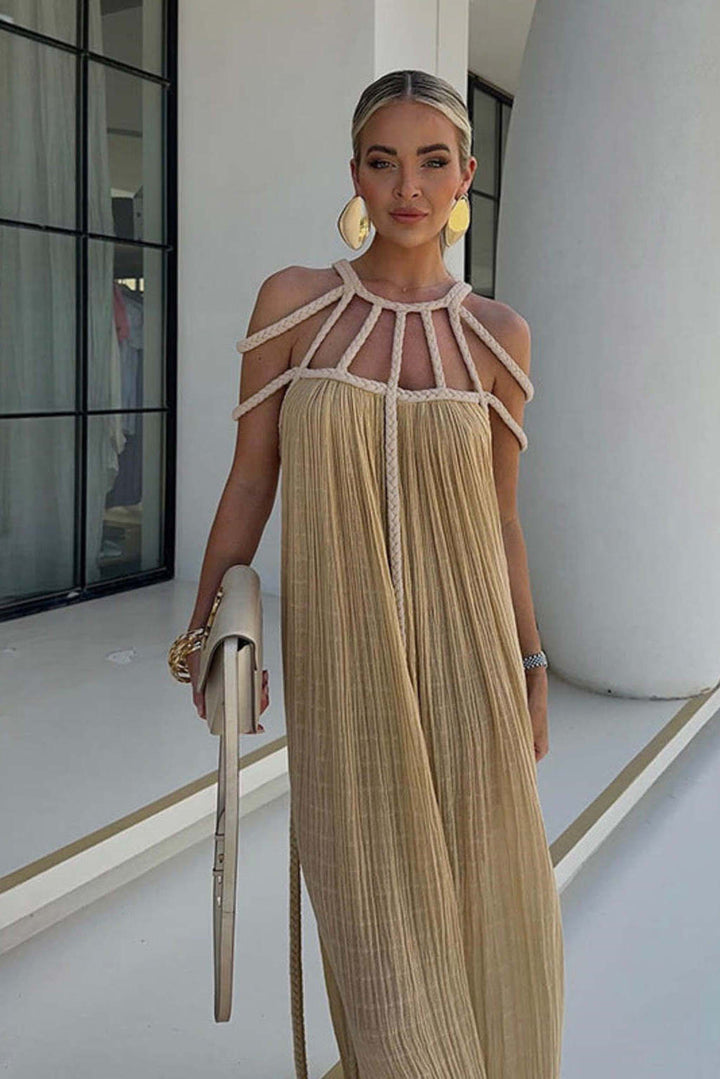 Levoire | Robe Longue À Coupe Fluide Caqui bretelles claires Taille unique (34-46)