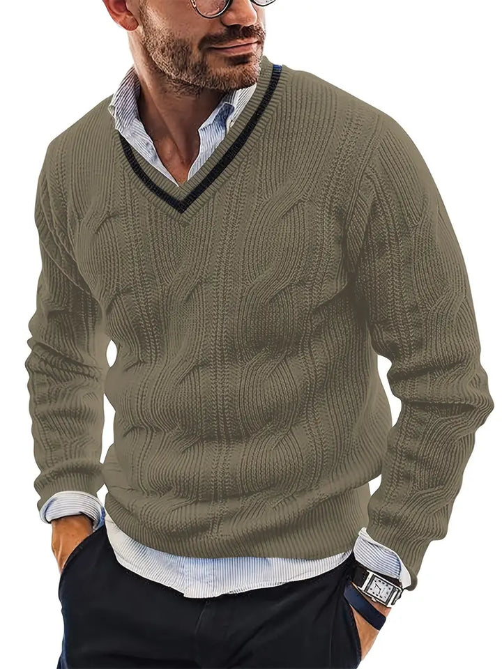 Levoire | Pull En Tricot Classique Pour Homme Avec Col En V Vert olive
