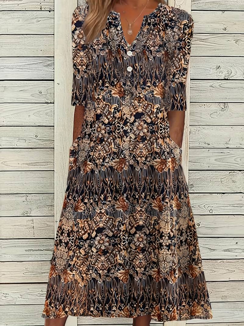 Levoire | Robe Midi Avec Impression Florale Et Manches 3/4