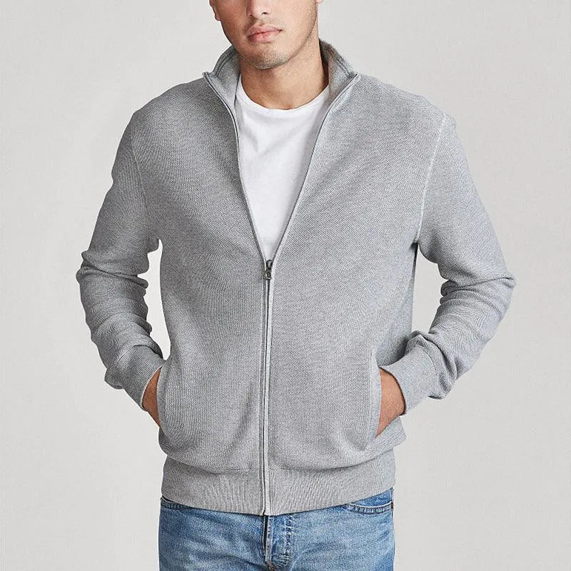Levoire | Pull-over en laine à zip pour hommes Slim-Fit uni