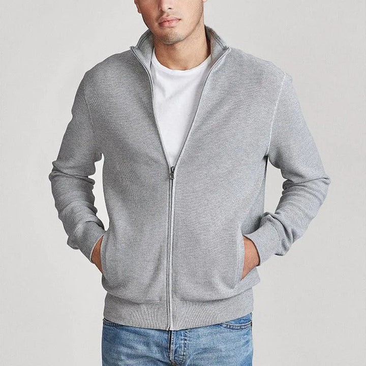 Levoire | Pull-over en laine à zip pour hommes Slim-Fit uni