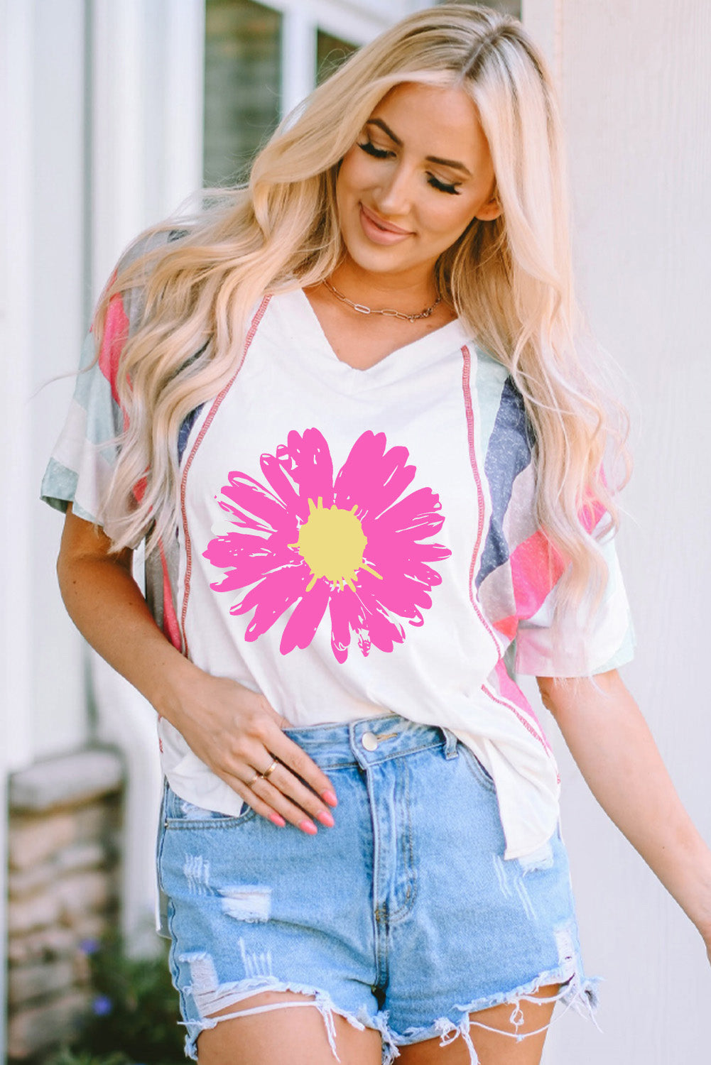 Levoire | Daisy Grafik V-neck T-shirt à manches longues