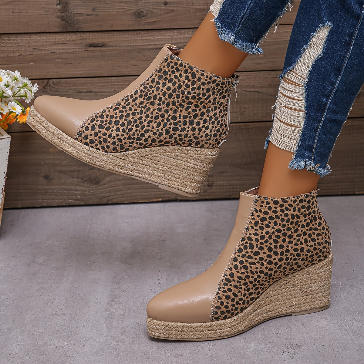 Levoire | Bottes À Chevilles En Léopard Imperméables Avec Semelle Épaisse