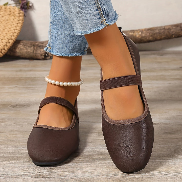 Levoire | Élégantes Ballerines Mary Jane Blanches Marron foncé