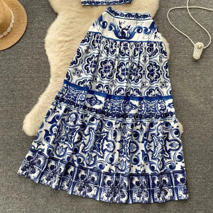 Levoire | Robe en porcelaine bleue et blanche à imprimé