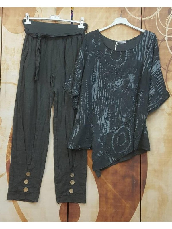 Levoire | Robe Fendue Avec Impression Et Col Rond Gris