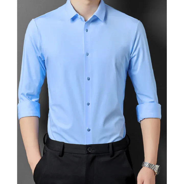 Levoire | Robe chemise ajustée slim bouton en bas Bleu clair