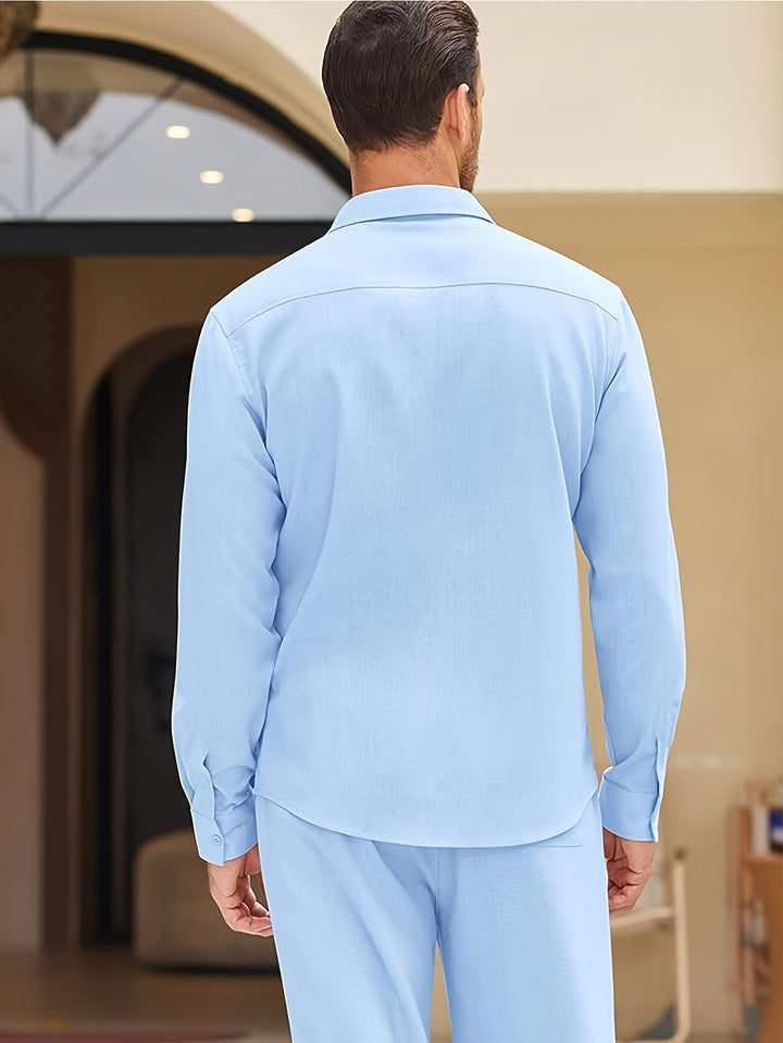 Levoire | T-Shirt Henley Homme Style Rétro À Manches Longues Uni