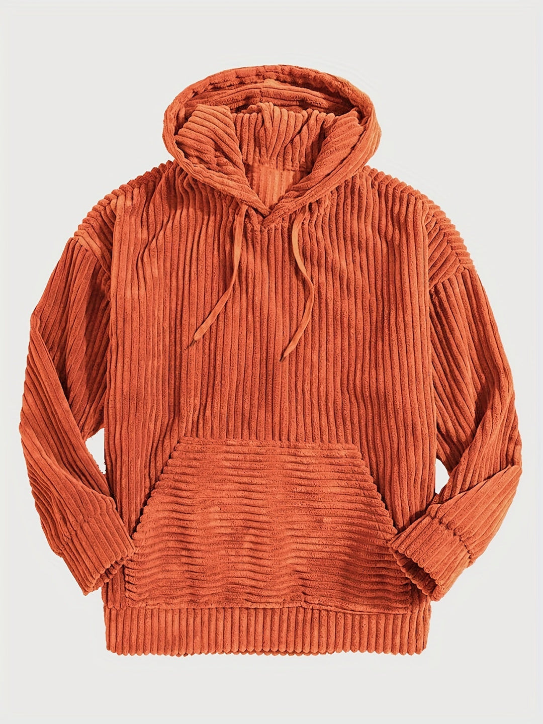 Levoire | Sweat À Capuche En Corduroy Vintage Pour Hommes Avec Col Haut Et Poche Kangourou Orange-Rouge