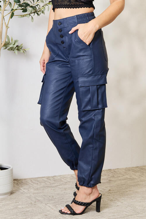 Levoire | Pantalon Cargo Taille Haute En Simili Cuir