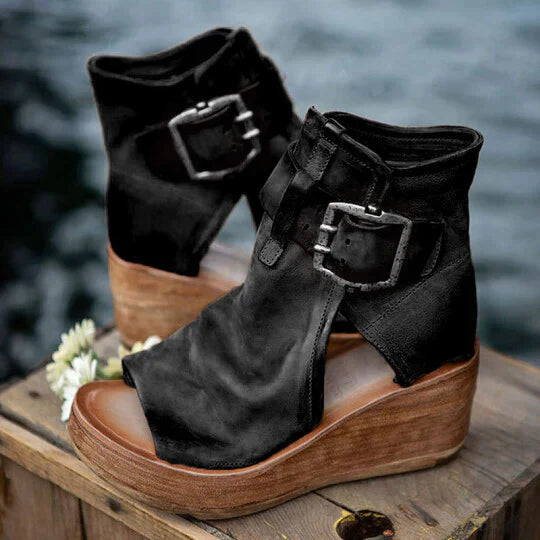 Levoire | Sandales Compensées Boho Pour Femmes Style Noir