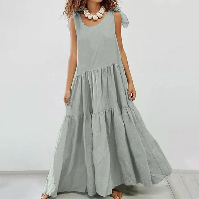 Levoire | Robe longue à volants décontractée avec gilet à lacets de couleur unie Vert