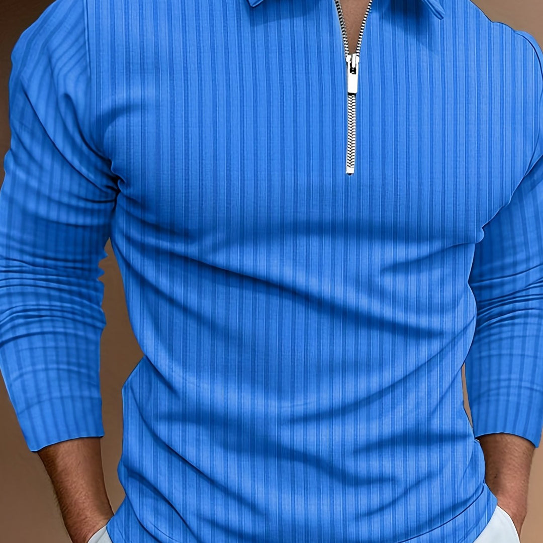 Levoire | Rayures Verticales Chemise Pour Hommes Avec Zip Et Manches Longues Bleu vivant