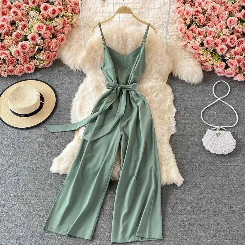 Levoire | Combinaison décontractée unie avec bretelles Taille moyenne Vert clair