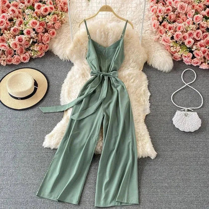 Levoire | Combinaison décontractée unie avec bretelles Taille moyenne Vert clair