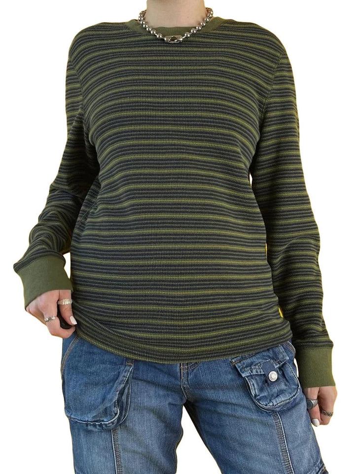 Levoire | Rayé Manches Longues Style Rétro Vert