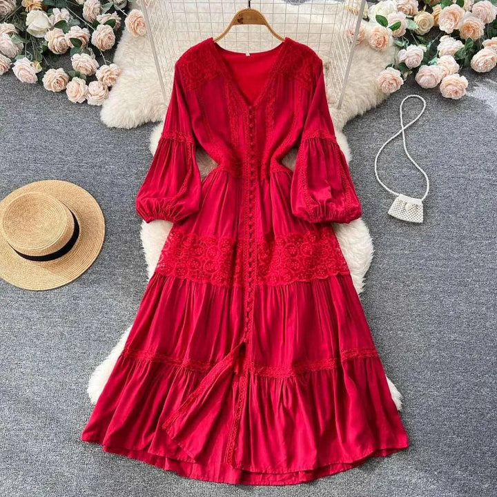 Levoire | Robe avec manches bouffantes et taille délicate Rouge vin