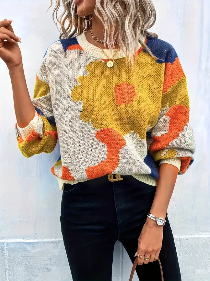 Levoire | Pull À Col Rond À Motif Floral Style Artistique Et Confort