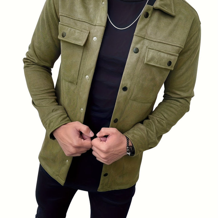 Levoire | Veste En Cuir Pu Pour Hommes Unie Olive vert 1