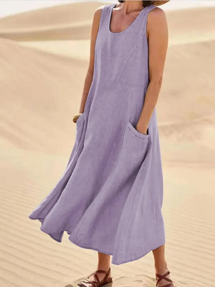Levoire | Robe sans manches en coton et lin avec poches pour femme Pourpre