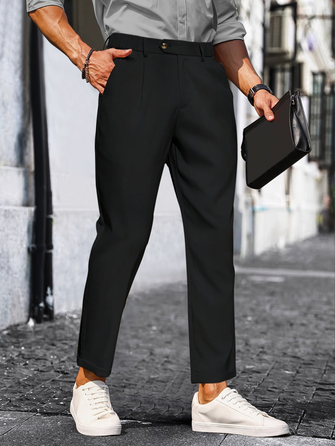Levoire | Pantalons Slim Fit Stretch Pour Hommes Unis Avec Poches Noir