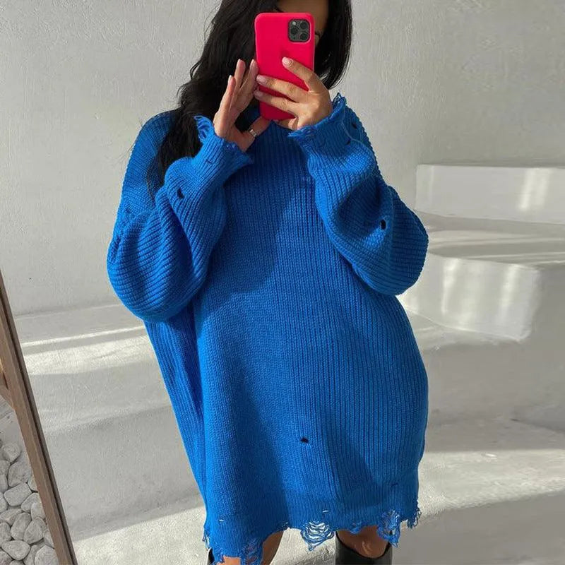 Levoire | Rento pull, avec des déchirures Bleu