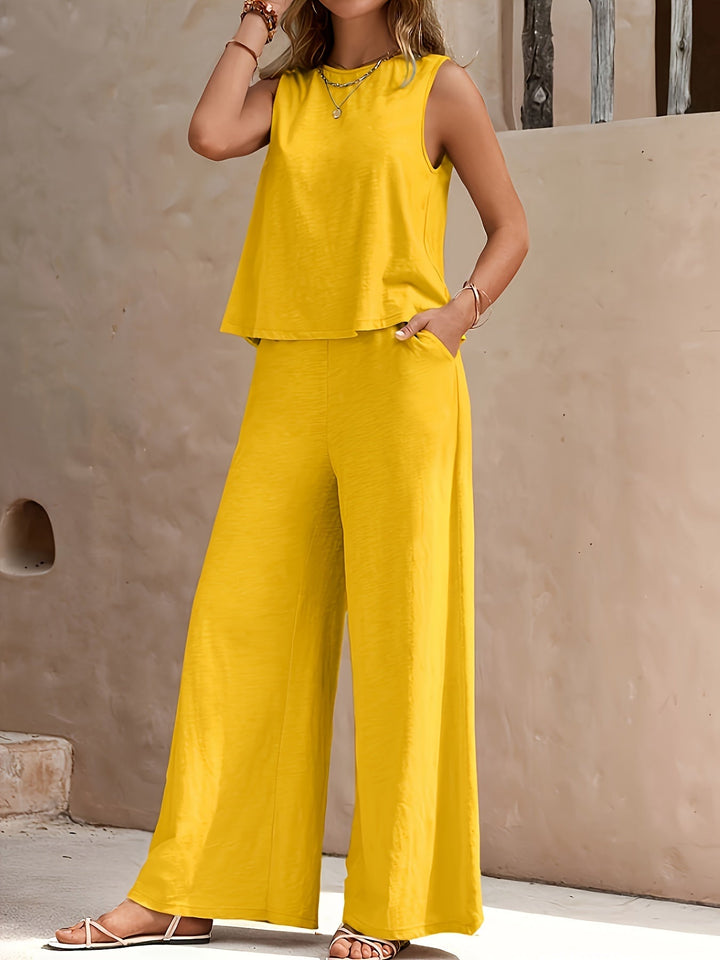 Levoire | Femme Ensemble En Lin Top Sans Manches & Pantalon Jaune