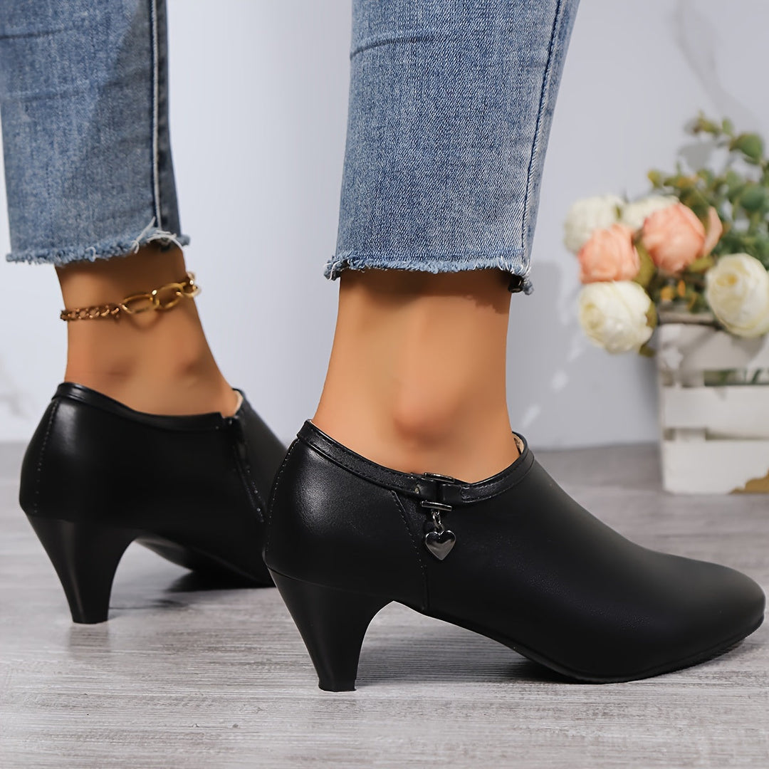 Levoire | Élégantes Chaussures À Talons Noirs Pour Femmes Avec Bout Pointu Et Botte À Cheville Ajustée Avec Fermeture Éclair