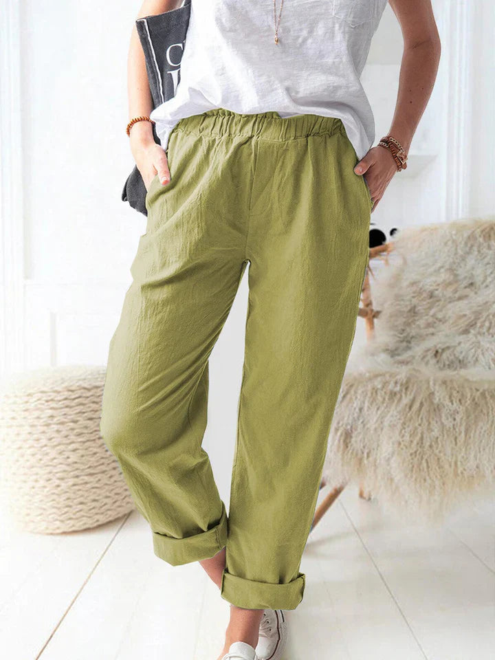 Levoire | Pantalon En Lin Avec Élastique - Confortable & Élégant Herbe-Vert