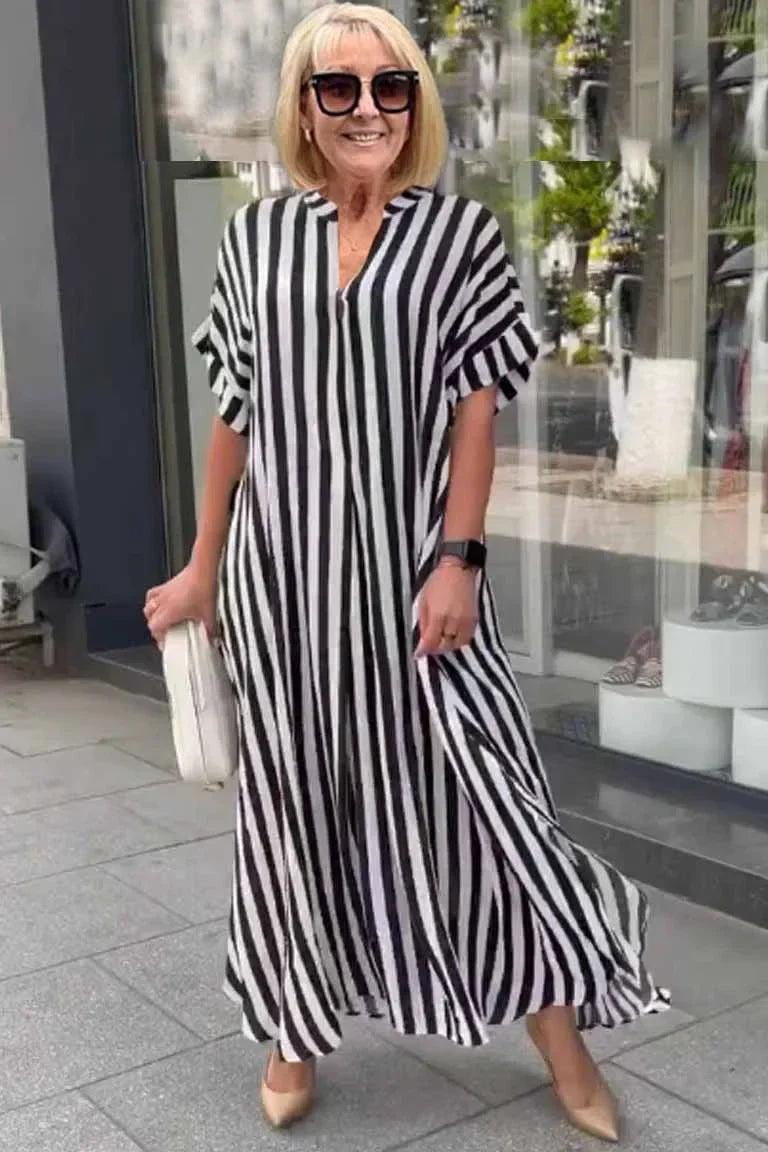 Levoire | Robe boho à manches courtes avec cardigan rayé fendu Noir