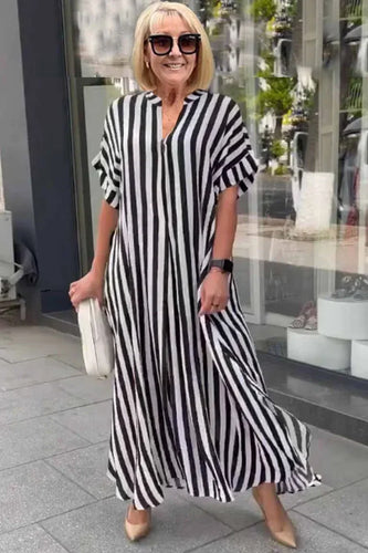 Levoire | Robe boho à manches courtes avec cardigan rayé fendu