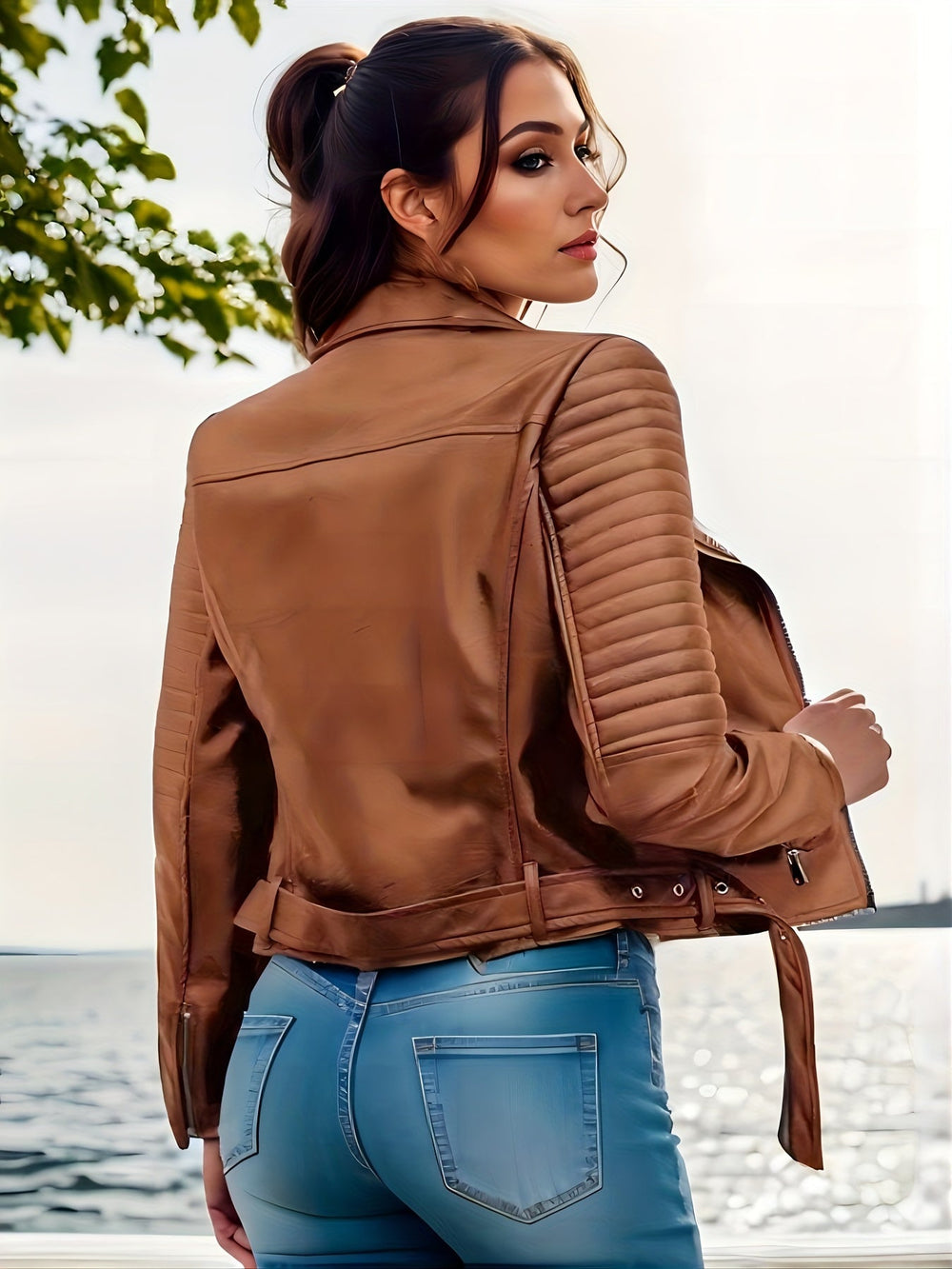 Levoire | Veste De Moto En Cuir Durable Avec Fermeture Éclair Et Manches Longues