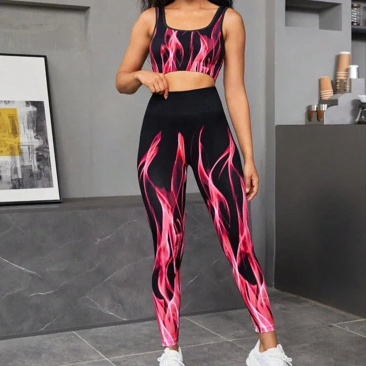 Levoire | Haut et pantalons avec soutien-gorge de sport à élastique haut avec dégradé de couleur Rouge vin