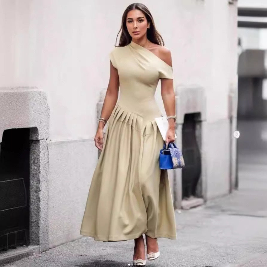 Levoire | Jupe Crayon Irrégulière Taille Haute À Manches Courtes Et Encolure Ronde Vert sombre