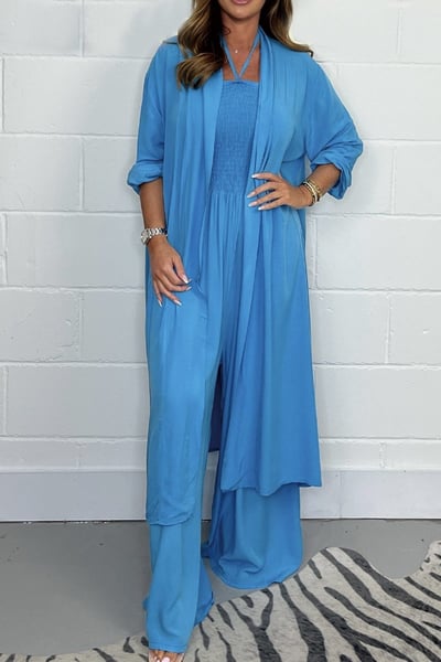 Levoire | Mode Ensemble 2 Pièces Femme Avec Sans Dos Et Pantalons Avec Jambe Vase Bleu